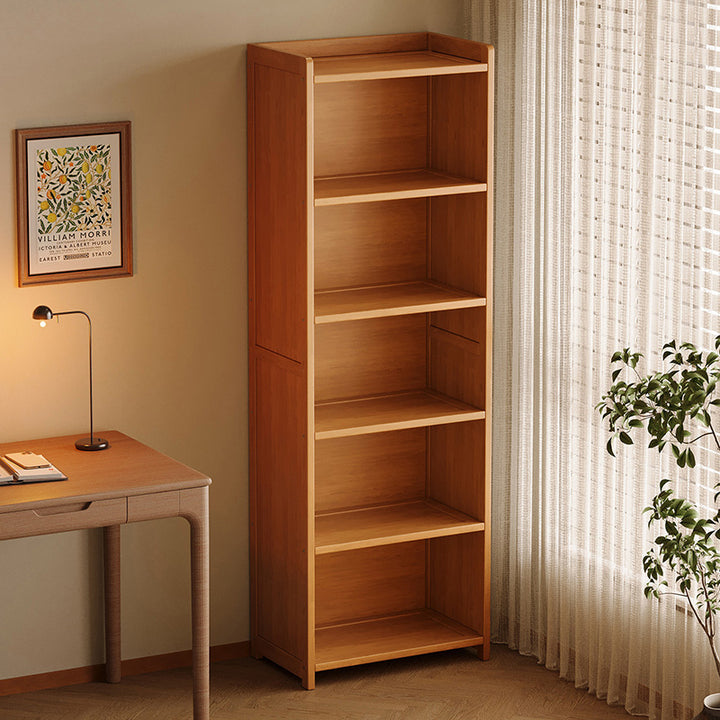Modern Minimalist Rectangular Nanmu Bamboo Medium Density Fiberboard Bookshelves 3/4/5/6 Tier For Home Office