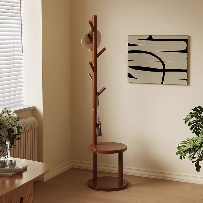 Modern Minimalist Tree-Shaped Cylindrical Round Pine Wood Medium Density Fiberboard Hall Tree For Bedroom &amp; Entryways