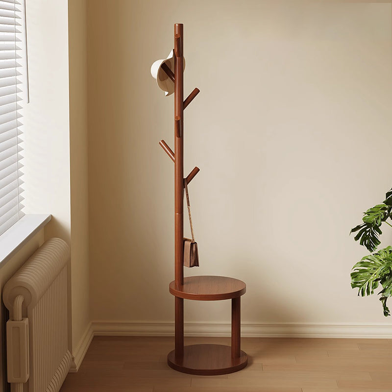 Modern Minimalist Tree-Shaped Cylindrical Round Pine Wood Medium Density Fiberboard Hall Tree For Bedroom &amp; Entryways