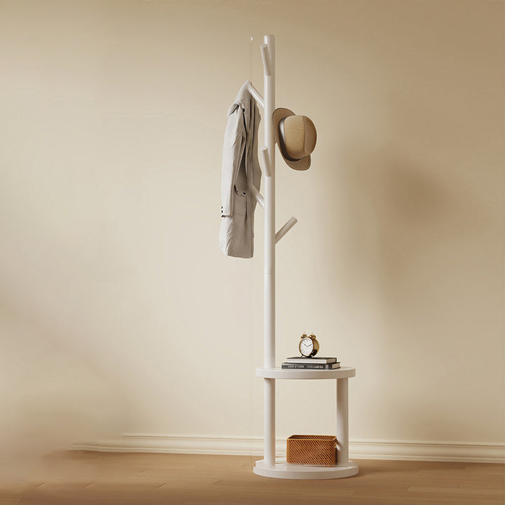 Modern Minimalist Tree-Shaped Cylindrical Round Pine Wood Medium Density Fiberboard Hall Tree For Bedroom &amp; Entryways