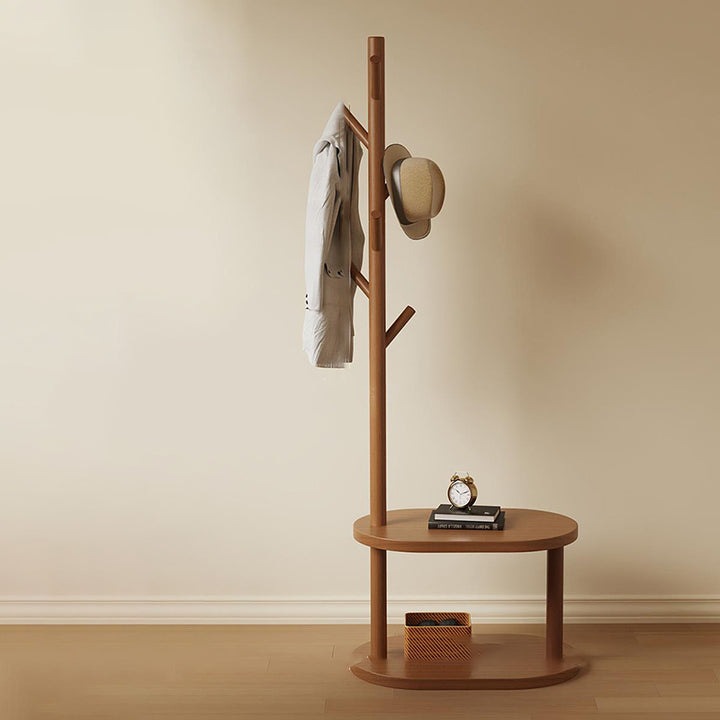Modern Minimalist Tree-Shaped Cylindrical Round Pine Wood Medium Density Fiberboard Hall Tree For Bedroom &amp; Entryways