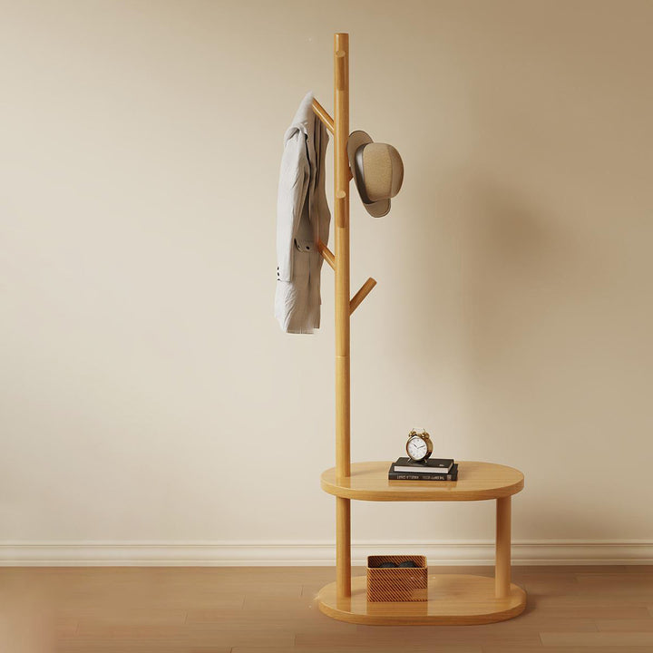 Modern Minimalist Tree-Shaped Cylindrical Round Pine Wood Medium Density Fiberboard Hall Tree For Bedroom &amp; Entryways