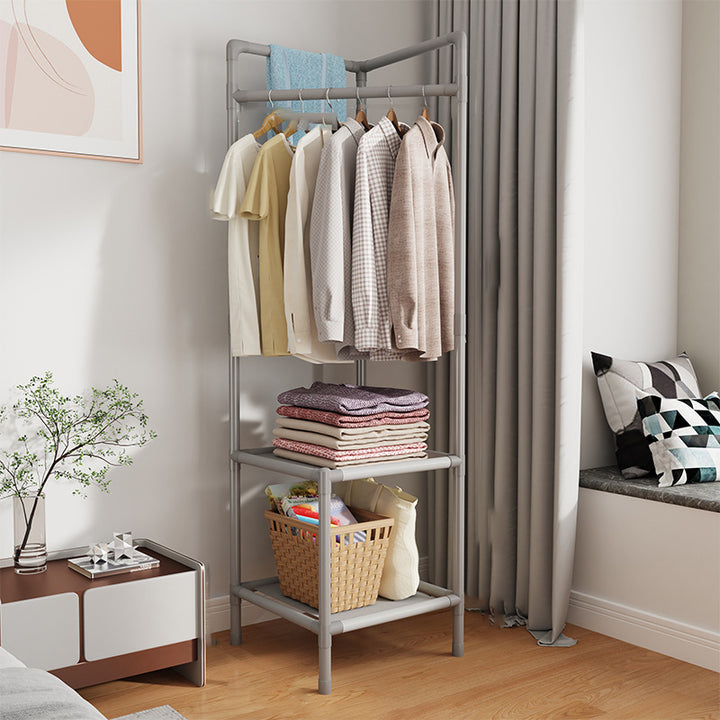 Modern Minimalist Rectangular Steel Corner Shelf Unit Hall Tree 2/3 Tier For Bedroom &amp; Entryways
