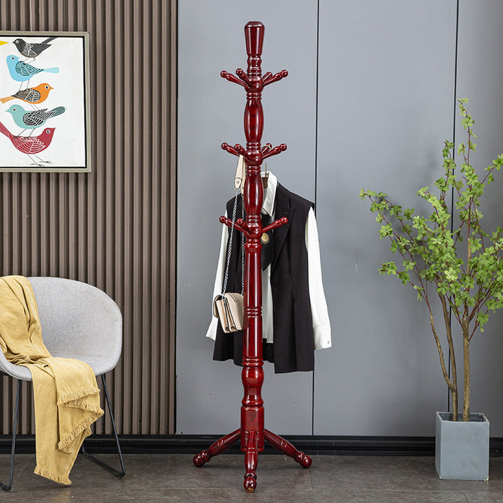 Traditional Chinese Cylindrical Triangular White Ash Solid Wood Hall Tree For Bedroom &amp; Entryways