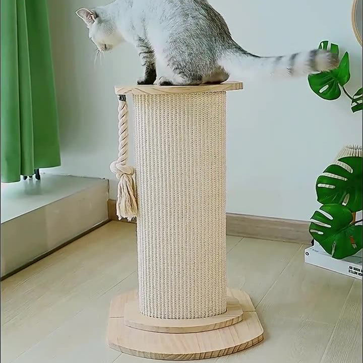 Moderna Minimalista Torre de Gato de Madera Maciza Cilíndrica con Cuerda de Sisal para Dormitorio 