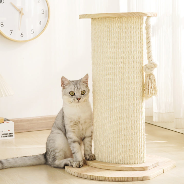 Moderna Minimalista Torre de Gato de Madera Maciza Cilíndrica con Cuerda de Sisal para Dormitorio 