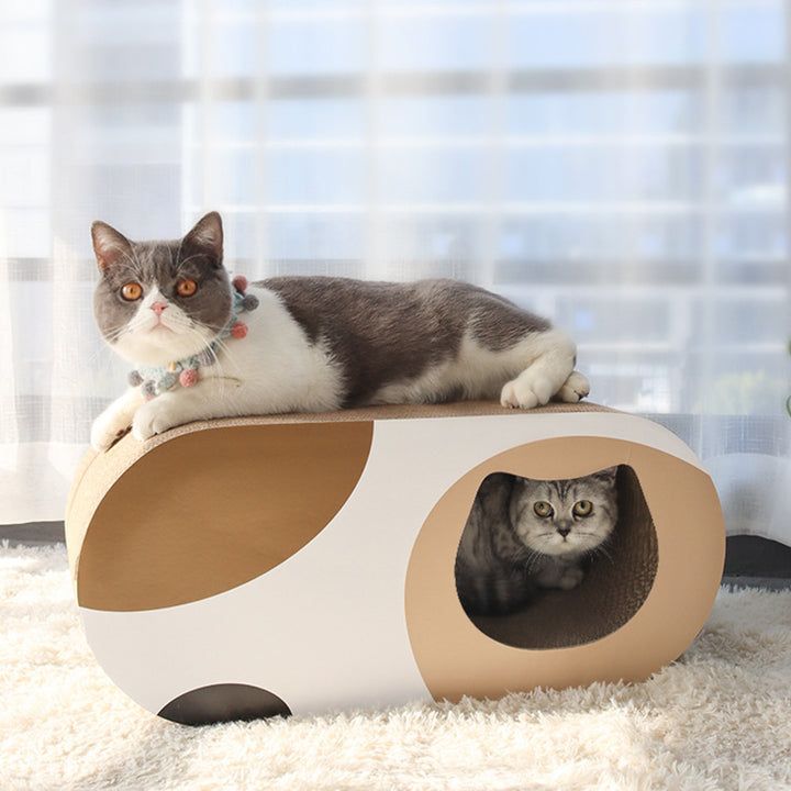 Zeitgenössischer kreativer ovaler Tunnel aus Wellpappe Katzenkratzer & Katzenbett für das Schlafzimmer 