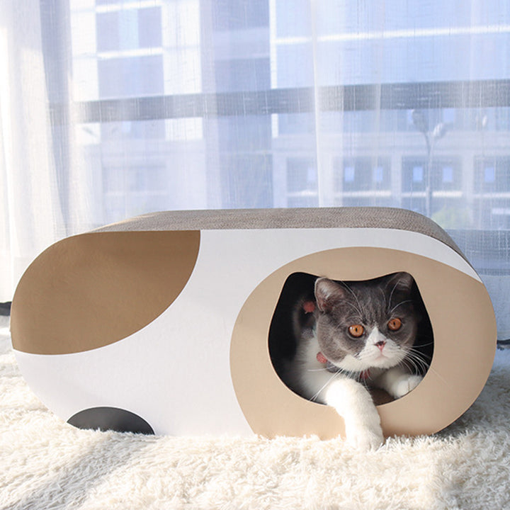 Zeitgenössischer kreativer ovaler Tunnel aus Wellpappe Katzenkratzer & Katzenbett für das Schlafzimmer 