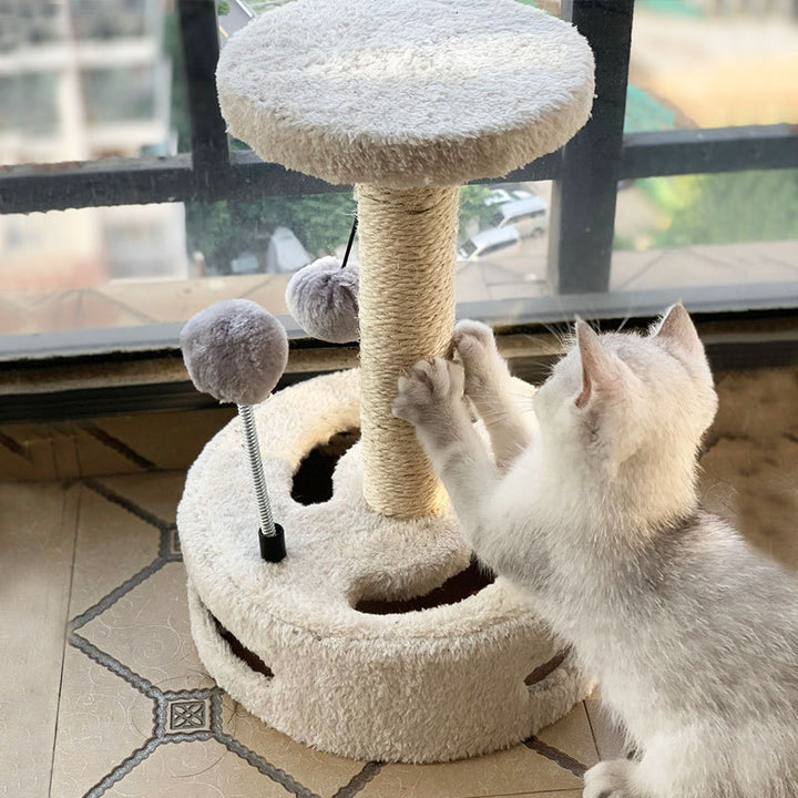 Zeitgenössischer kreativer blumenförmiger zylindrischer Spanplattensisal Seil Teddy Plüsch drehbarer Kratzbaum für das Schlafzimmer 