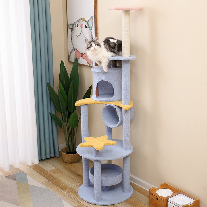 Zeitgenössischer kreativer zylindrischer Stern- & Mond-Design-Teddy-Plüsch-Mitteldichte-Faserplatte-Hanfseil-Kratzbaum für Schlafzimmer 