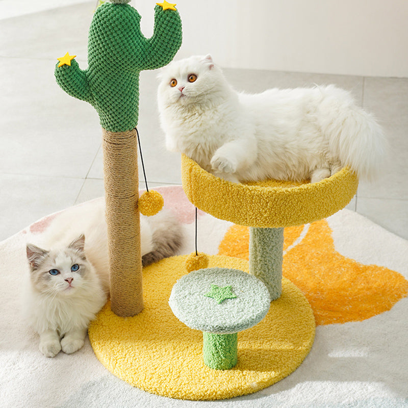 Contemporary Creative Cylindrical Cactus Particleboard Teddy Velvet Sisal Rope Cat Tree For Bedroom