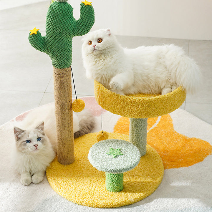 Contemporary Creative Cylindrical Cactus Particleboard Teddy Velvet Sisal Rope Cat Tree For Bedroom