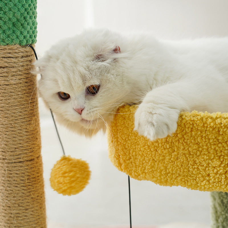 Contemporary Creative Cylindrical Cactus Particleboard Teddy Velvet Sisal Rope Cat Tree For Bedroom
