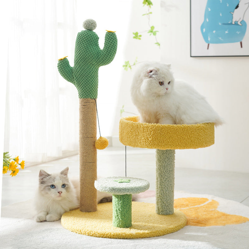 Contemporary Creative Cylindrical Cactus Particleboard Teddy Velvet Sisal Rope Cat Tree For Bedroom