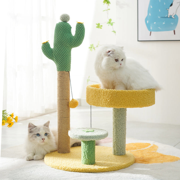 Contemporary Creative Cylindrical Cactus Particleboard Teddy Velvet Sisal Rope Cat Tree For Bedroom