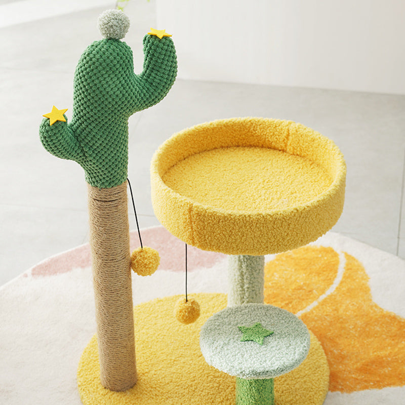 Contemporary Creative Cylindrical Cactus Particleboard Teddy Velvet Sisal Rope Cat Tree For Bedroom