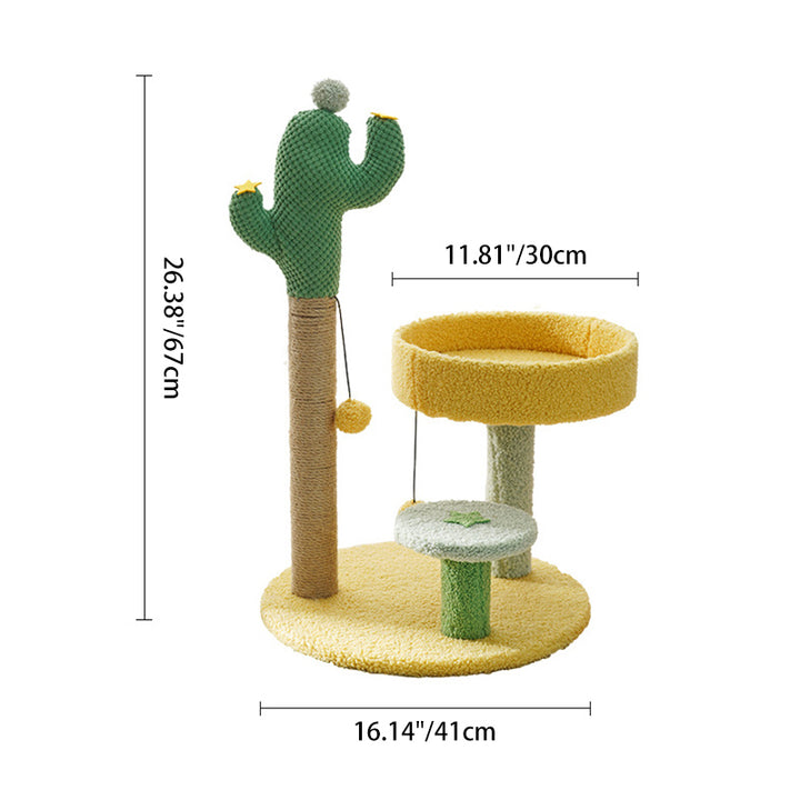 Contemporary Creative Cylindrical Cactus Particleboard Teddy Velvet Sisal Rope Cat Tree For Bedroom