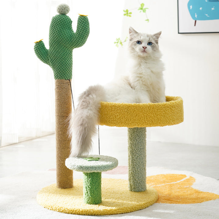 Contemporary Creative Cylindrical Cactus Particleboard Teddy Velvet Sisal Rope Cat Tree For Bedroom