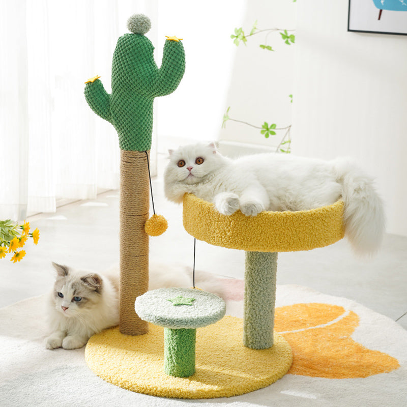 Contemporary Creative Cylindrical Cactus Particleboard Teddy Velvet Sisal Rope Cat Tree For Bedroom