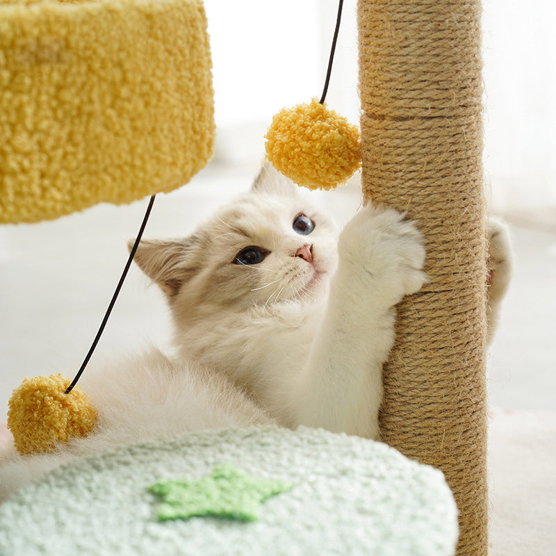 Contemporary Creative Cylindrical Cactus Particleboard Teddy Velvet Sisal Rope Cat Tree For Bedroom