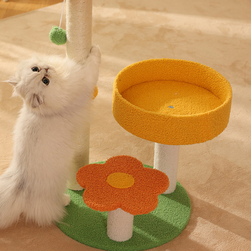 Contemporary Creative Cylindrical Pumpkin Bee Flower Design Teddy Plush PVC Sisal Rope Cat Tree For Bedroom