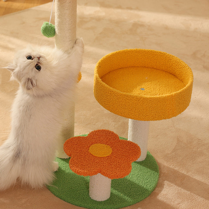Contemporary Creative Cylindrical Pumpkin Bee Flower Design Teddy Plush PVC Sisal Rope Cat Tree For Bedroom