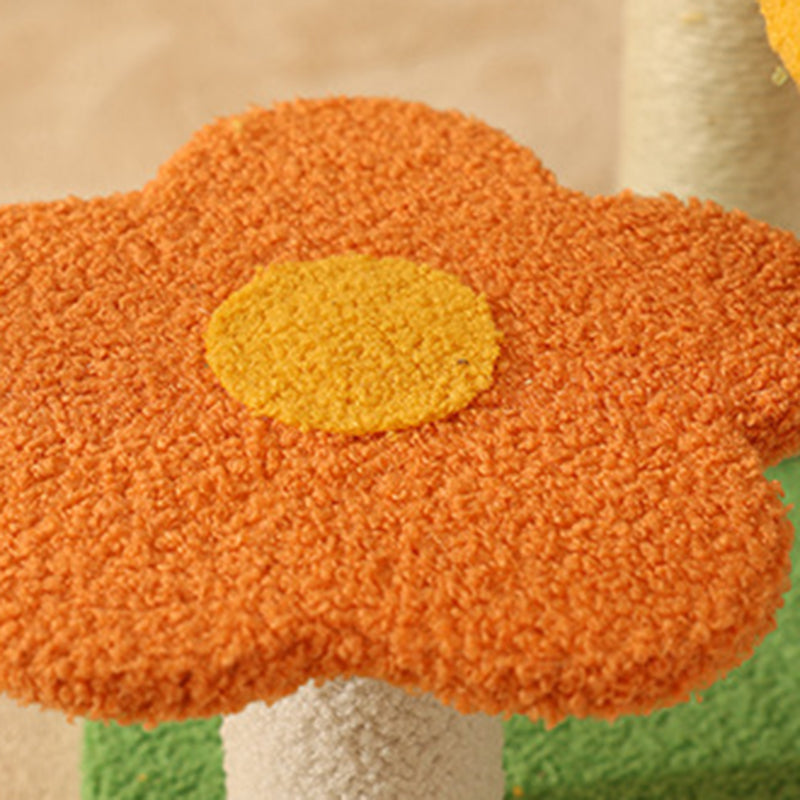 Contemporary Creative Cylindrical Pumpkin Bee Flower Design Teddy Plush PVC Sisal Rope Cat Tree For Bedroom
