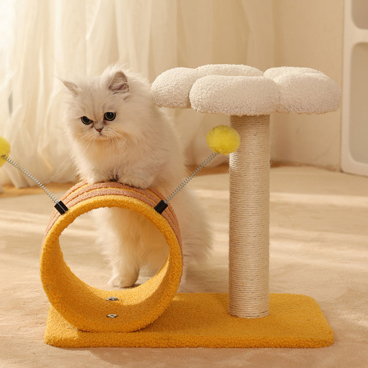 Contemporary Creative Cylindrical Pumpkin Bee Flower Design Teddy Plush PVC Sisal Rope Cat Tree For Bedroom
