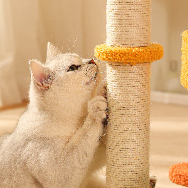 Contemporary Creative Cylindrical Pumpkin Bee Flower Design Teddy Plush PVC Sisal Rope Cat Tree For Bedroom