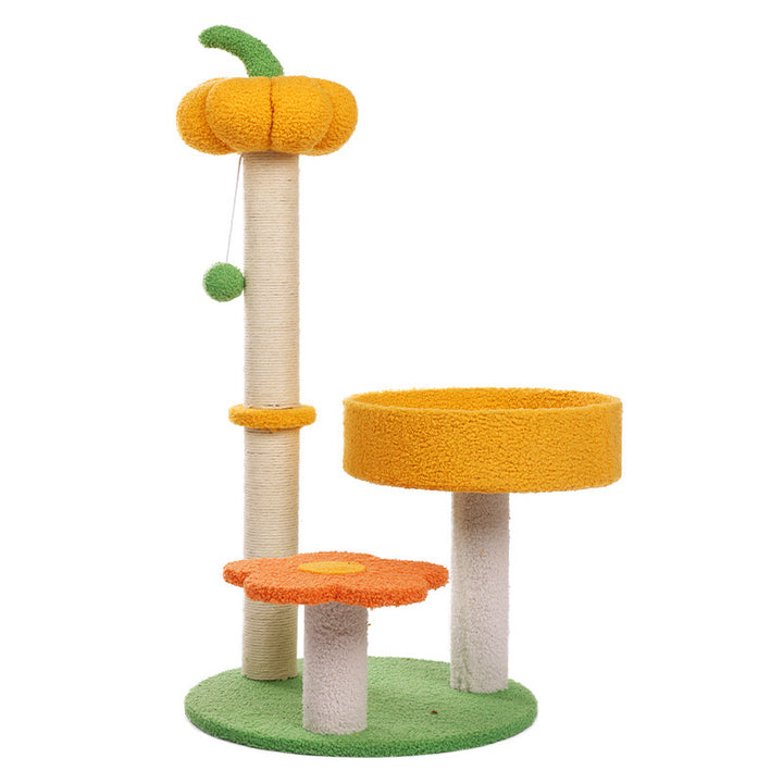Contemporary Creative Cylindrical Pumpkin Bee Flower Design Teddy Plush PVC Sisal Rope Cat Tree For Bedroom