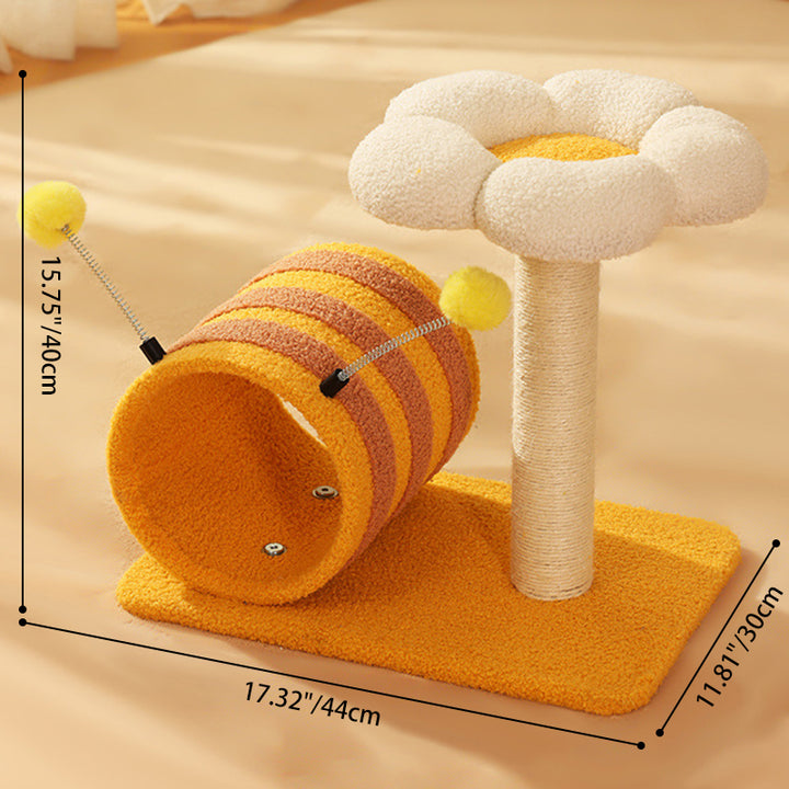 Contemporary Creative Cylindrical Pumpkin Bee Flower Design Teddy Plush PVC Sisal Rope Cat Tree For Bedroom