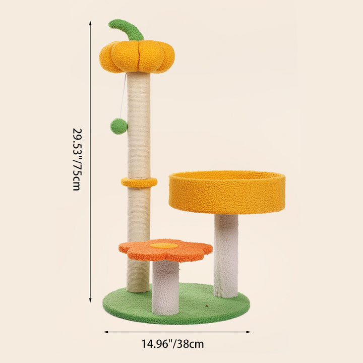 Contemporary Creative Cylindrical Pumpkin Bee Flower Design Teddy Plush PVC Sisal Rope Cat Tree For Bedroom