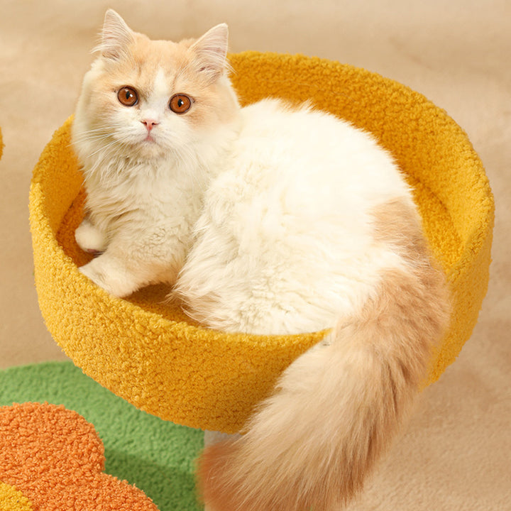 Contemporary Creative Cylindrical Pumpkin Bee Flower Design Teddy Plush PVC Sisal Rope Cat Tree For Bedroom
