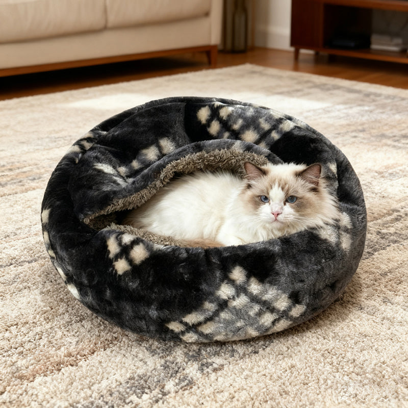 Cama contemporánea y creativa redonda para mascotas, de forro polar ártico, felpa sherpa de pelo largo, algodón PP y colores variados, cálida para gatos y perros, ideal para dormitorio 
