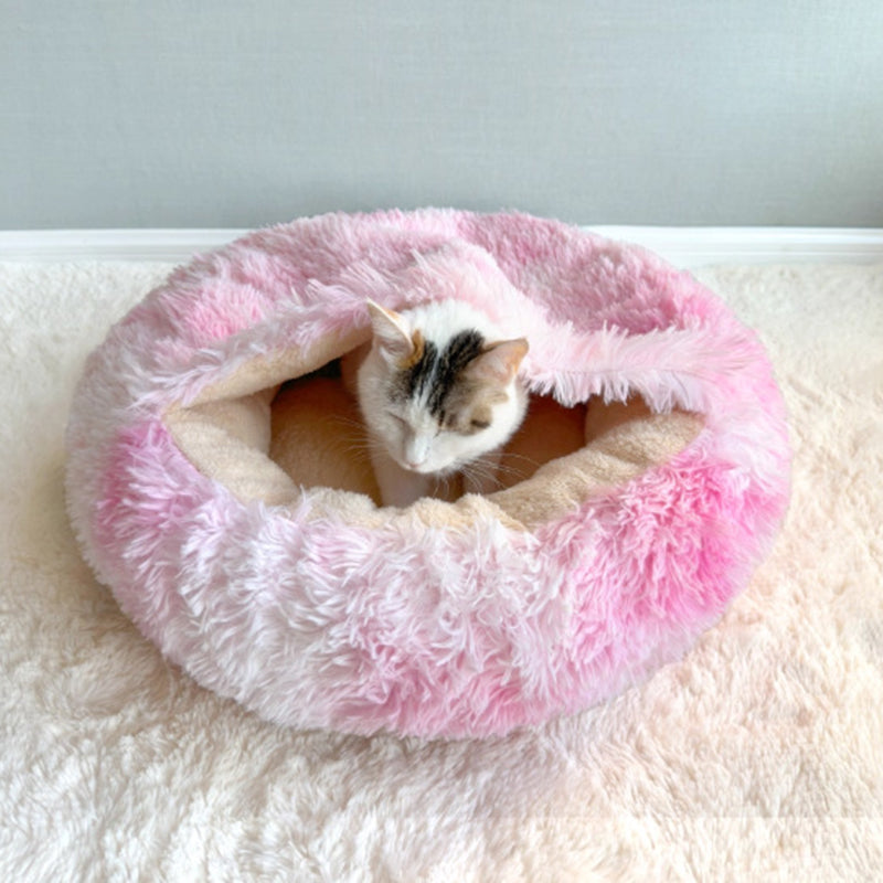 Cama contemporánea y creativa redonda para mascotas, de forro polar ártico, felpa sherpa de pelo largo, algodón PP y colores variados, cálida para gatos y perros, ideal para dormitorio 
