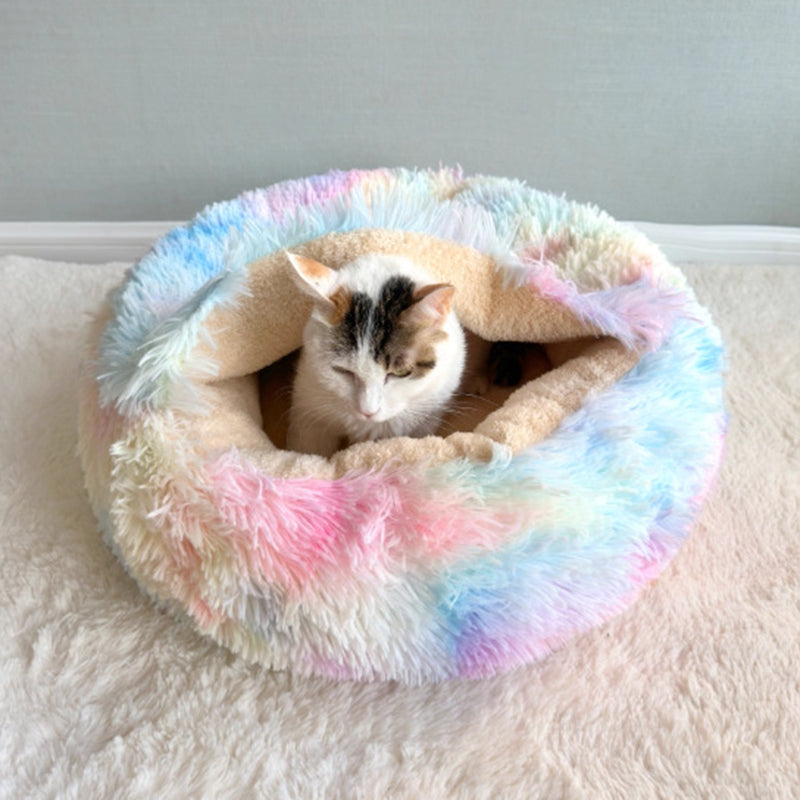 Cama contemporánea y creativa redonda para mascotas, de forro polar ártico, felpa sherpa de pelo largo, algodón PP y colores variados, cálida para gatos y perros, ideal para dormitorio 