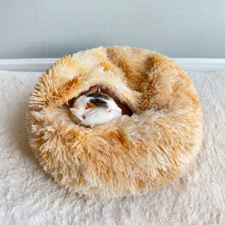 Cama contemporánea y creativa redonda para mascotas, de forro polar ártico, felpa sherpa de pelo largo, algodón PP y colores variados, cálida para gatos y perros, ideal para dormitorio 