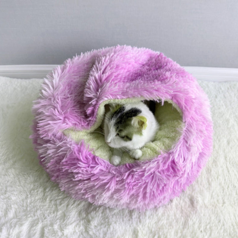 Cama contemporánea y creativa redonda para mascotas, de forro polar ártico, felpa sherpa de pelo largo, algodón PP y colores variados, cálida para gatos y perros, ideal para dormitorio 