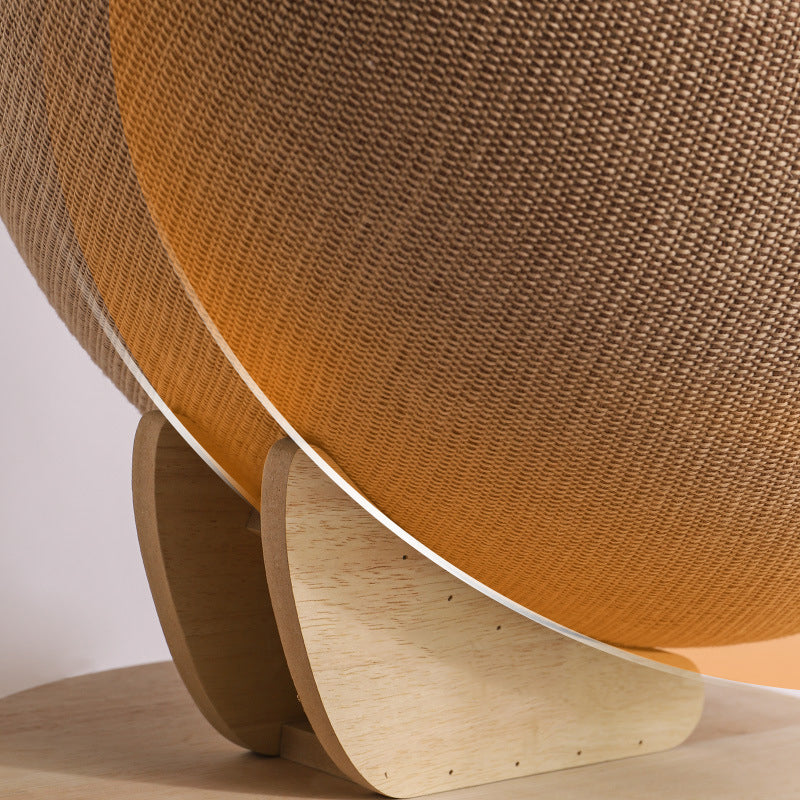 現代的な北欧スタイルの傾斜した円形の卵殻中密度ファイバーボード、麻ロープ、麻生地の寝室用猫ベッド 
