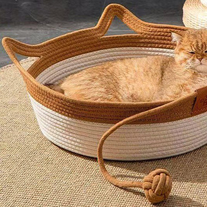 Lit pour chat en jute tressé de forme ronde et créative contemporaine pour chambre à coucher 