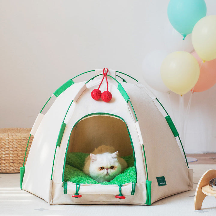 Contemporary Creative Cylindrical Canvas Plush Fabric Hemp Rope Fiberglass Pole Pet Tent Cat Bed For Bedroom