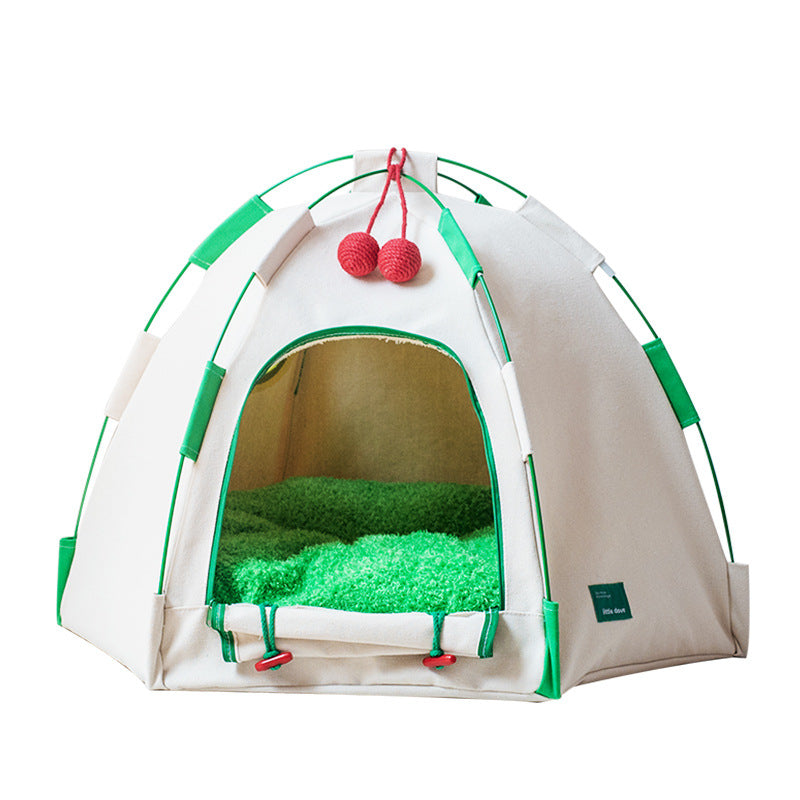 Contemporary Creative Cylindrical Canvas Plush Fabric Hemp Rope Fiberglass Pole Pet Tent Cat Bed For Bedroom