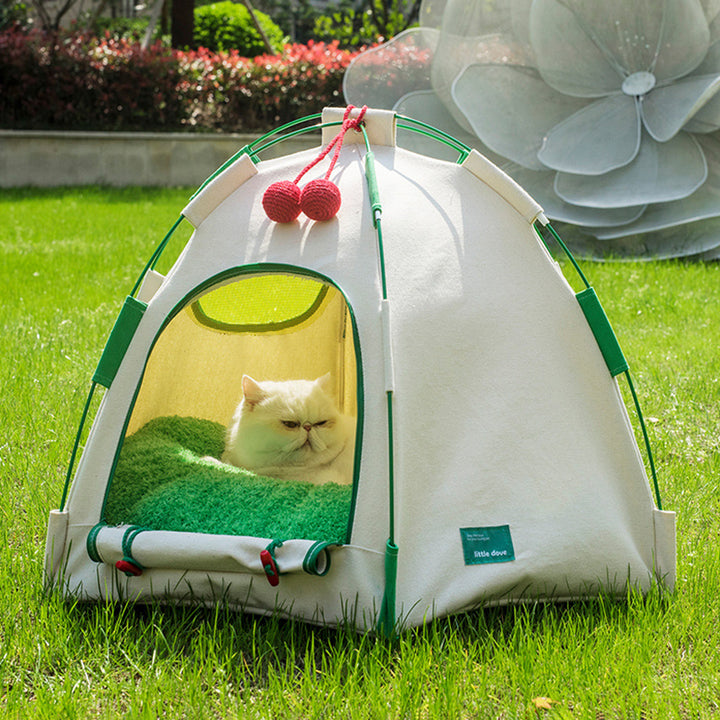 Contemporary Creative Cylindrical Canvas Plush Fabric Hemp Rope Fiberglass Pole Pet Tent Cat Bed For Bedroom