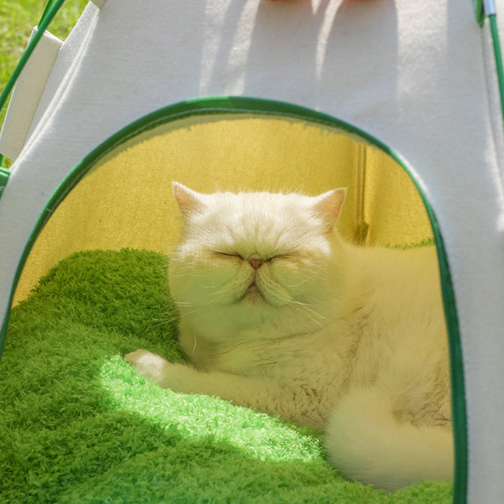Contemporary Creative Cylindrical Canvas Plush Fabric Hemp Rope Fiberglass Pole Pet Tent Cat Bed For Bedroom