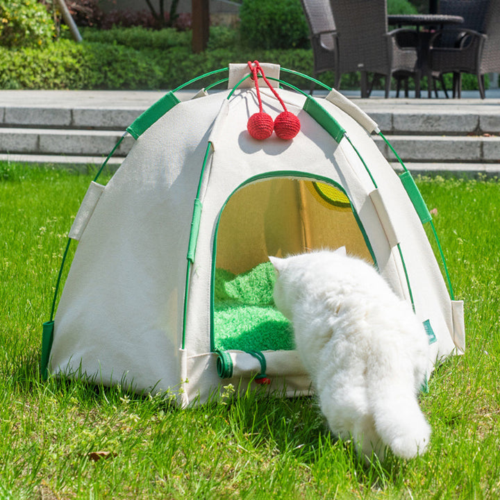 Contemporary Creative Cylindrical Canvas Plush Fabric Hemp Rope Fiberglass Pole Pet Tent Cat Bed For Bedroom