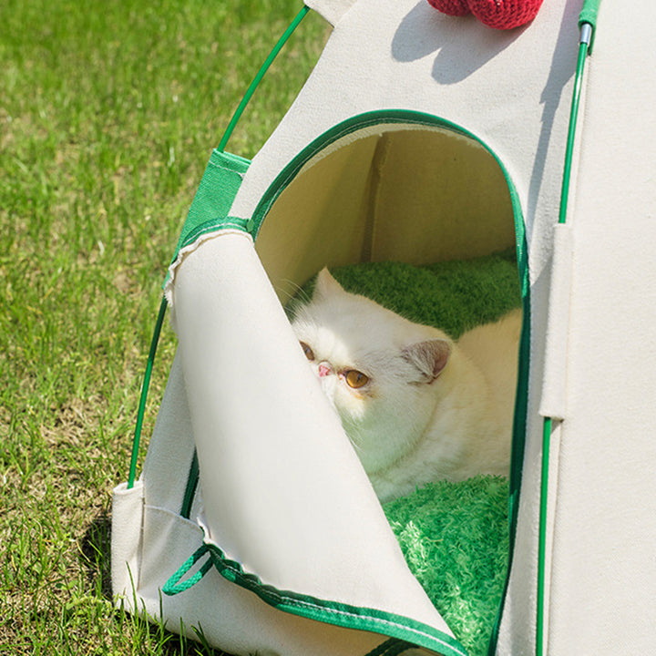 Contemporary Creative Cylindrical Canvas Plush Fabric Hemp Rope Fiberglass Pole Pet Tent Cat Bed For Bedroom