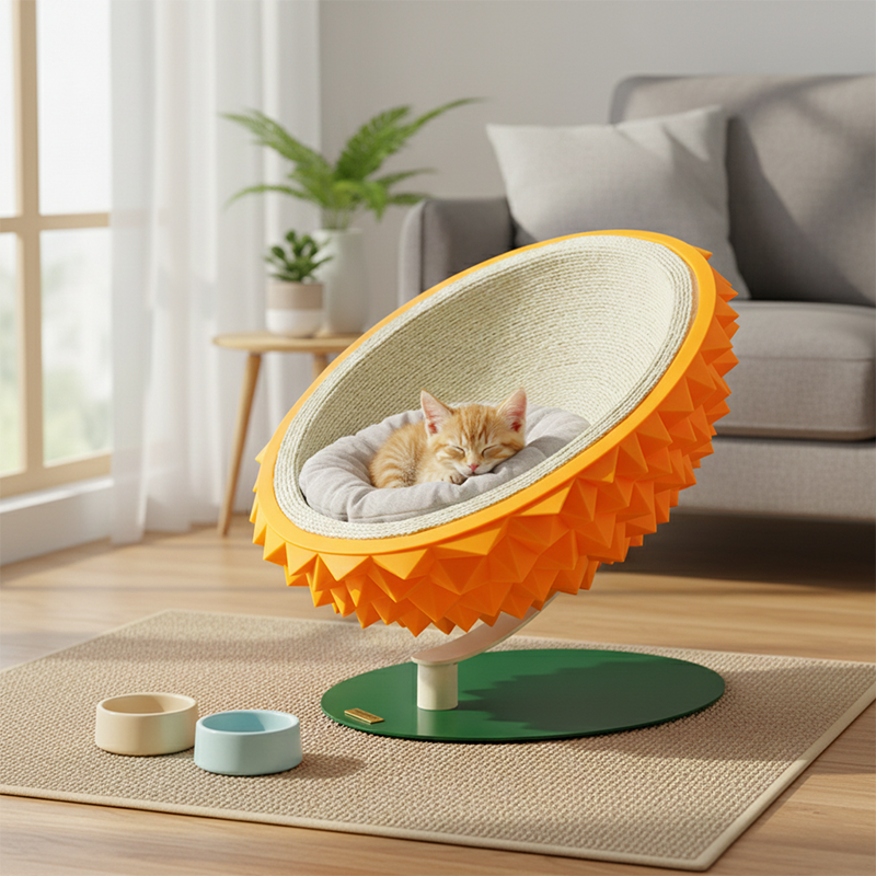 Lit pour animal de compagnie en métal, silicone et corde de chanvre, contemporain, créatif, ovale, en forme de durian, pour chambre à coucher 