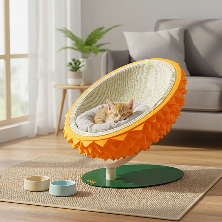 Lit pour animal de compagnie en métal, silicone et corde de chanvre, contemporain, créatif, ovale, en forme de durian, pour chambre à coucher 