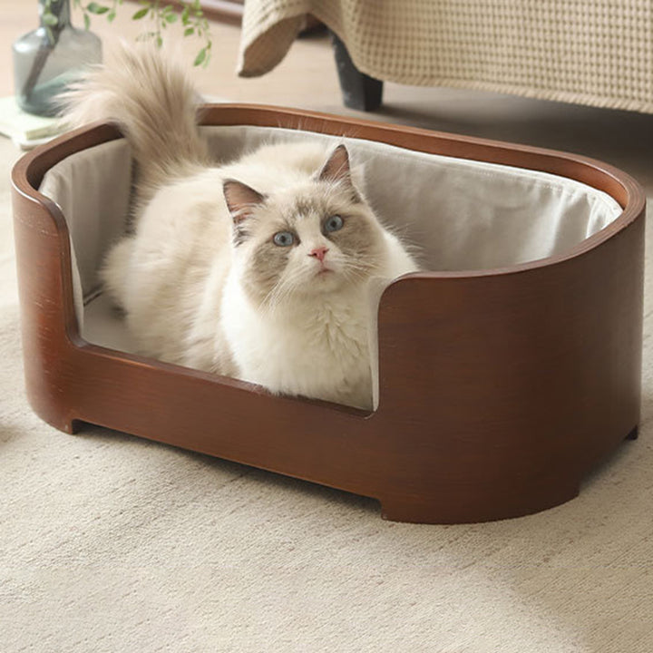 Modern Minimalist Rectangular Cotton-Linen Solid Wood Integrated Dog Bed &amp; Cat Bed For Bedroom