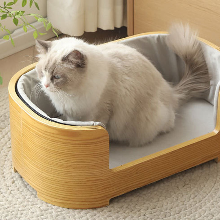 Modern Minimalist Rectangular Cotton-Linen Solid Wood Integrated Dog Bed &amp; Cat Bed For Bedroom